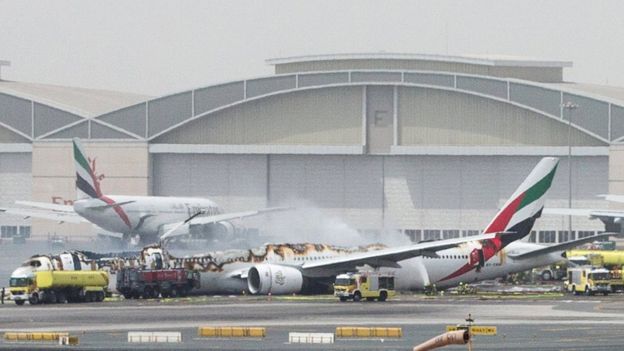 Emirates airline flight crash-lands at Dubai airport