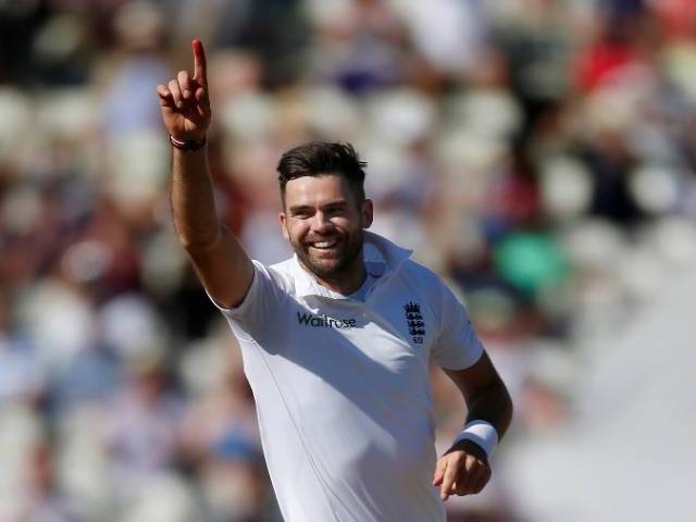 England's James Anderson celebrates taking the wicket of Pakistan's Yasir Shah in third Test at Edgbaston