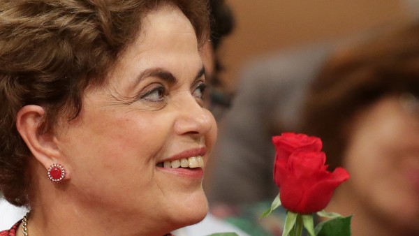 Brazil's suspended president Dilma Rousseff smiles during a rally Wednesday in Brasilia Brazil