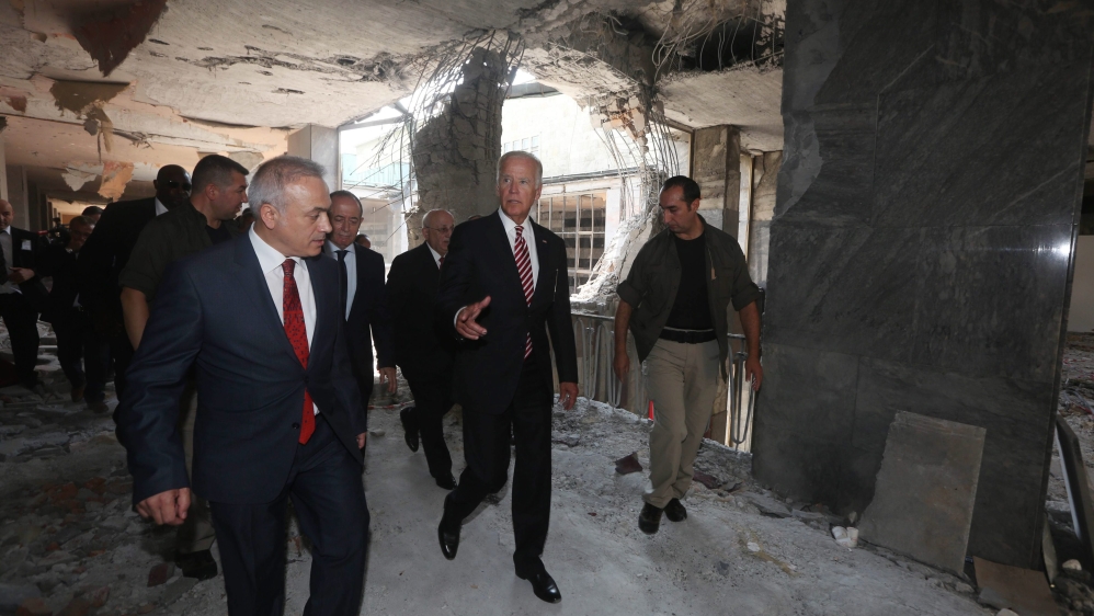 US Vice President Joe Biden inspected the Turkish parliament which was partially destroyed during last month failed coup attempt during his one day visit to Ankara