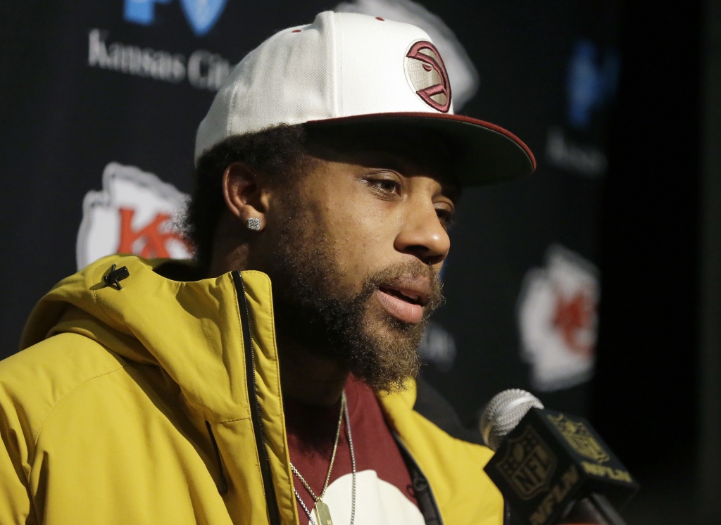 Kansas City Chiefs safety Eric Berry speaks to the media after an NFL divisional playoff football game against the New England Patriots in Foxborough Mass. A person familiar with Berry's plans tells The Ass