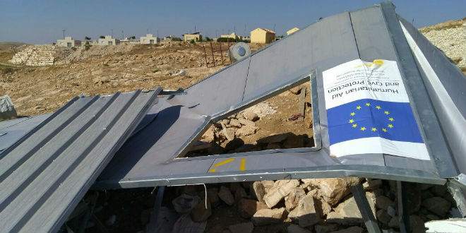 European-Union-funded structure in Umm al Khair in the Mount Hebron region which was demolished by Civil Administration forces