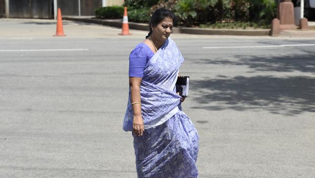 Expelled AIADMK leader Sasikala Pushpa at Parliament House in New Delhi