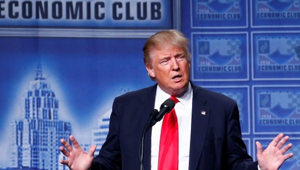 Republican U.S. presidential nominee Donald Trump speaks to the Detroit Economic Club at the Cobo Center in Detroit Michigan