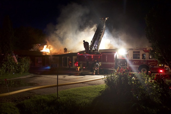 Firefighters on the scene of a fire at the Ember Apartments in Sheboygan