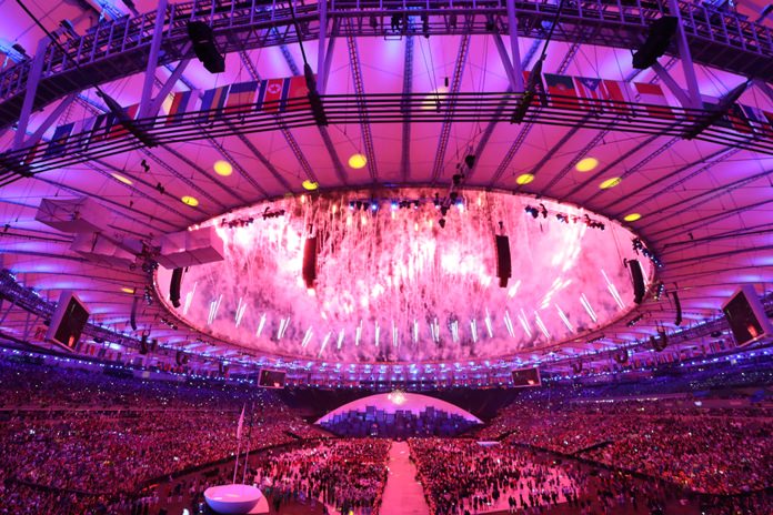 Fireworks explode during the opening ceremony of the 2016 Summer Olympics in Rio de Janeiro Brazil Saturday Aug. 6