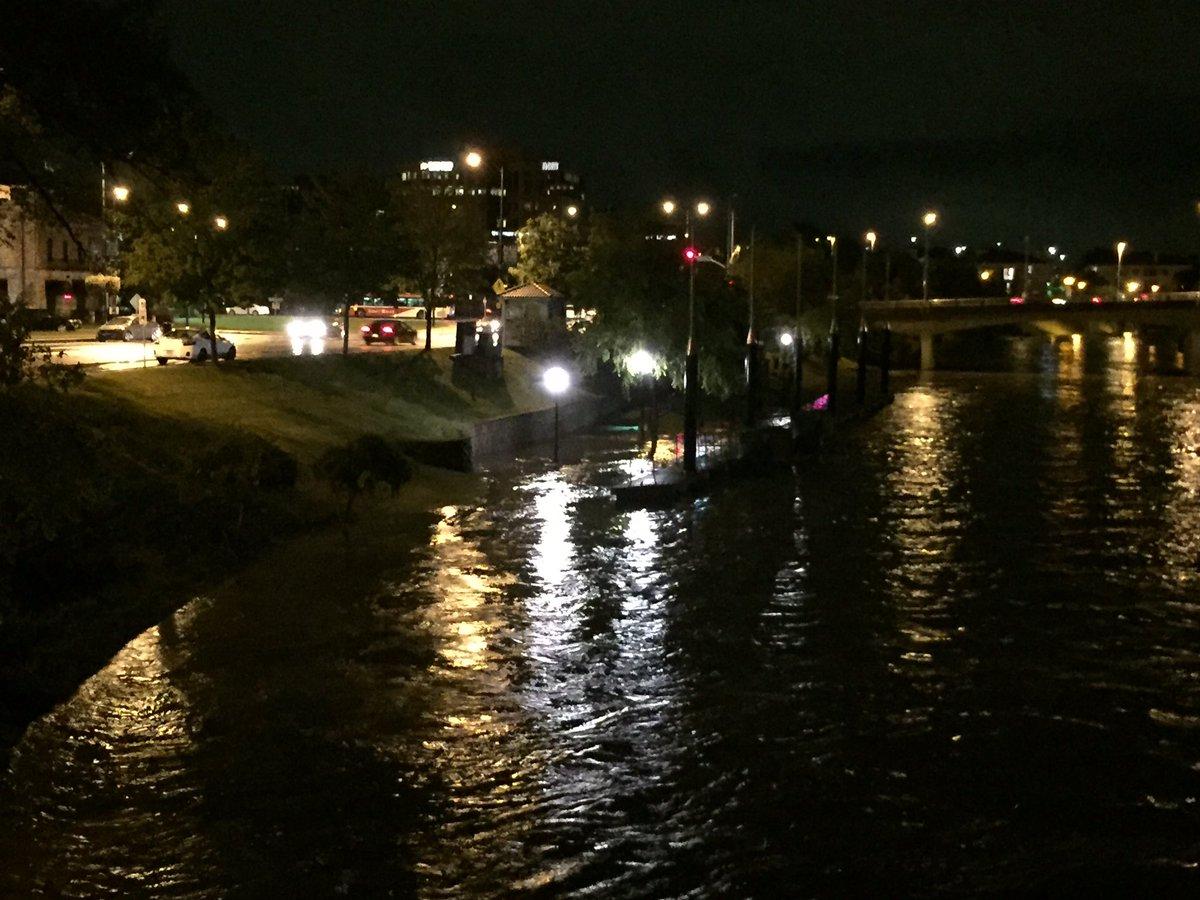 Flash flooding brought Brush Creek in Midtown Kansas City up to streets and sidewalks