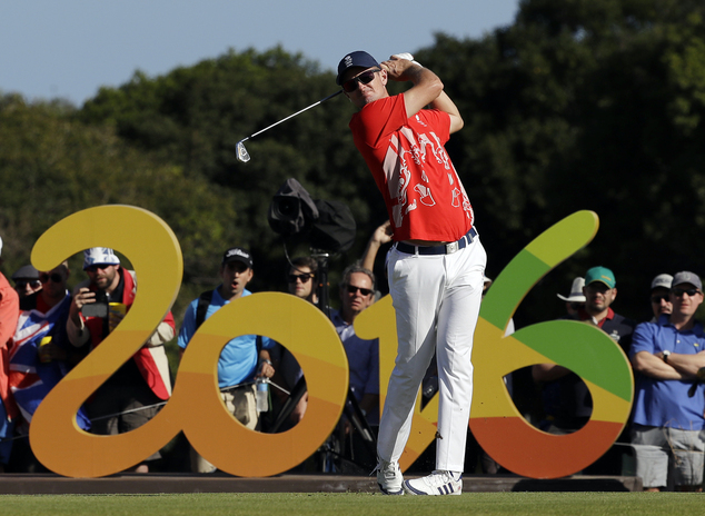 Justin Rose of Great Britain tees off on the 16th hole during the third round of the men's golf event at the 2016 Summer Olympics in Rio de Janeiro Brazil