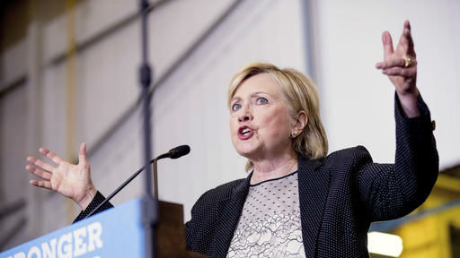 Democratic presidential candidate Hillary Clinton gives a speech on the economy after touring Futuramic Tool & Engineering in Warren Mich. Thursday Aug. 11 2016