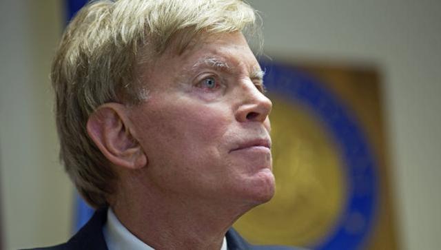 Former Ku Klux Klan leader David Duke talks to the media at the Louisiana secretary of state's office in Baton Rouge