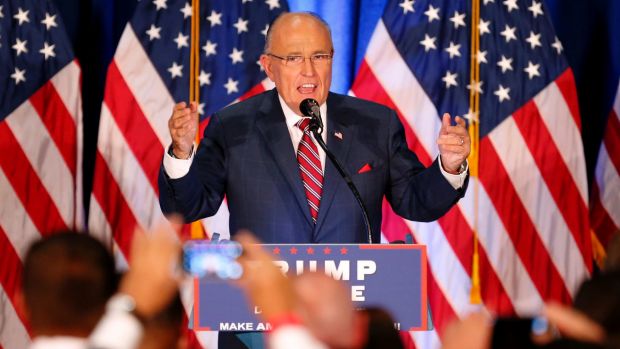 Former New York Mayor Rudy Giuliani speaks before Republican Presidential candidate Donald Trump in Youngstown Ohio