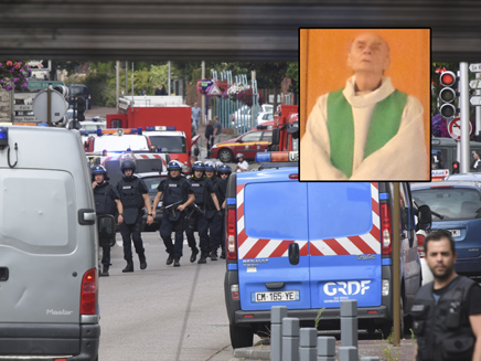 The murdered priest and the scene of the terror attack