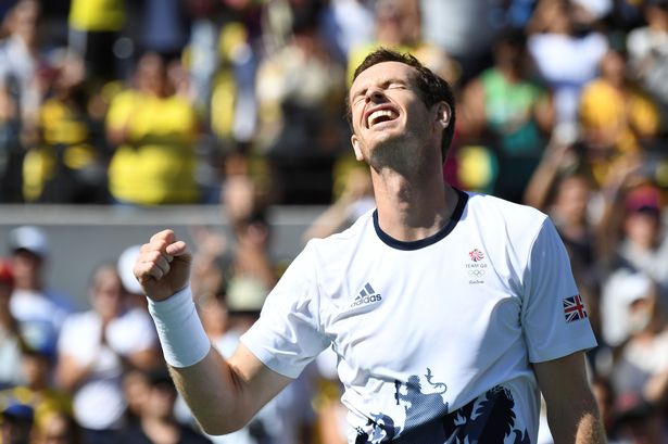 Great Britain's Andy Murray celebrates after beating Japan's Kei Nishikori