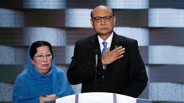 Khizr Khan father of fallen US Army Capt. Humayun S. M. Khan and his wife Ghazala speak during the final day of the Democratic National Convention in Philadelphia