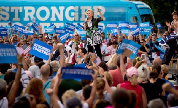 Democratic presidential candidate Hillary Clinton speaks at