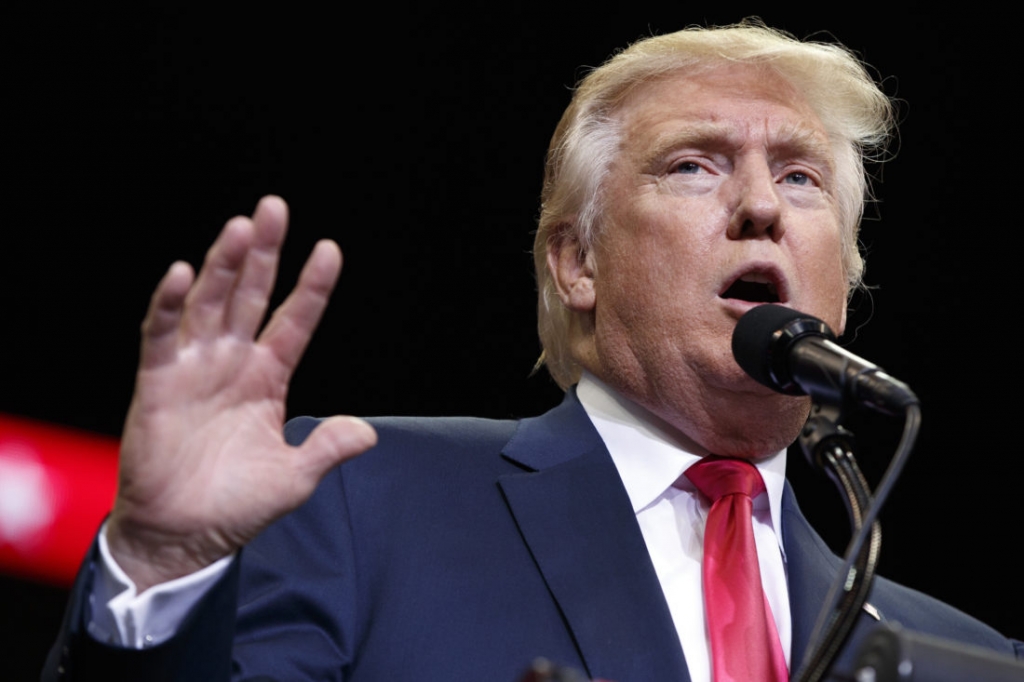 Republican presidential candidate Donald Trump speaks during a campaign rally at Jacksonville Veterans Memorial Arena Wednesday Aug. 3 2016 in Jacksonville Fla