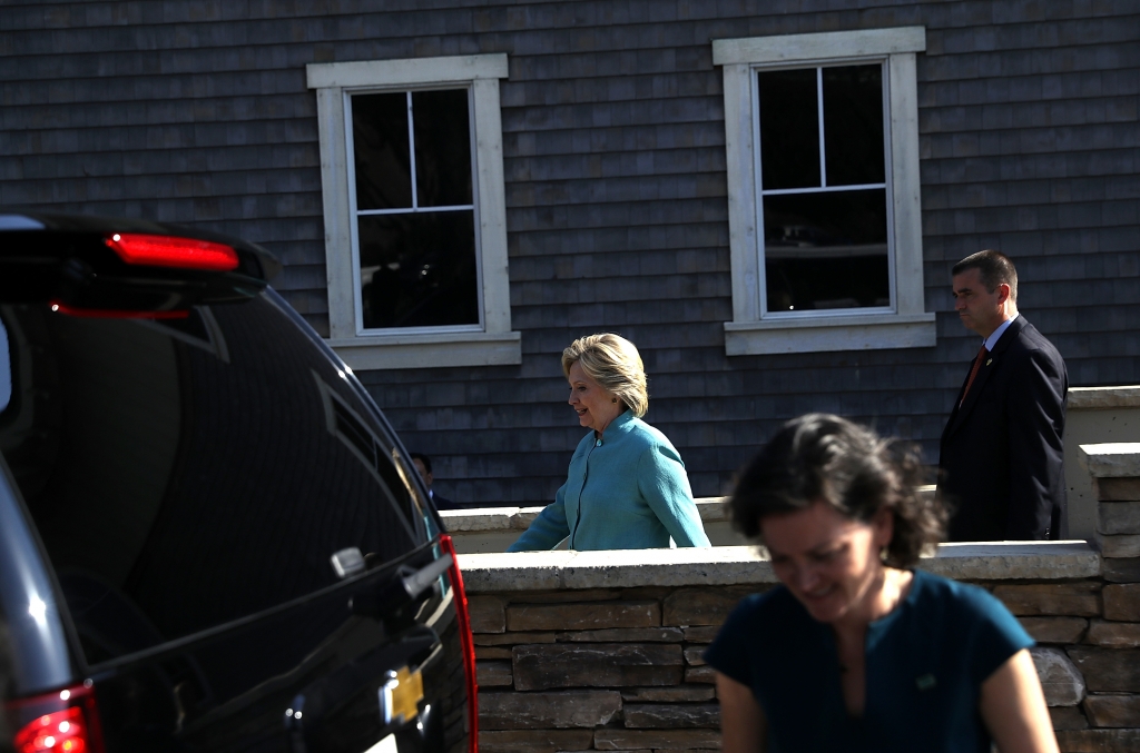 Democratic presidential nominee former Secretary of State Hillary Clinton leaves a fundraiser at Montage Laguna Beach