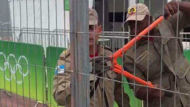 Fireman reportedly had to break open one of the main gates to the main Olympic stadium in Rio de Janeiro because the key went missing