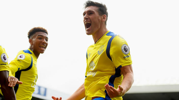 Gareth Barry celebrates after netting what proved to be Everton's winner