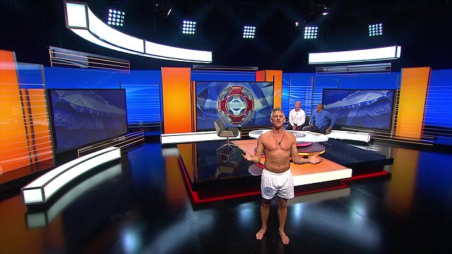 Gary Lineker wearing what looked like large Leicester boxer shorts during Match of the Day