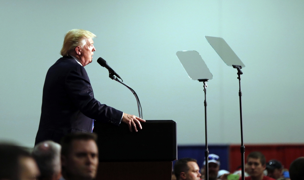 Republican presidential nominee Donald Trump speaks at a campaign rally in Fredericksburg Va. on Saturday