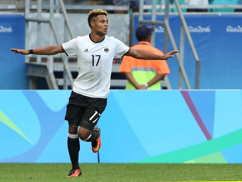 2016 Rio Olympics-Soccer-Preliminary- Men's First Round- Group C Germany v South Korea Fonte Nova Stadium- Salvador Brazil 07/08/2016. Serge Gnabry of Germany celebrates after scoring against Korea REUTERS  Fernando Donasci