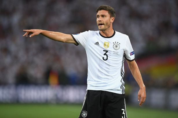 Jonas Hector of Germany signals during the UEFA EURO semi final match between Germany and France at Stade Velodrome