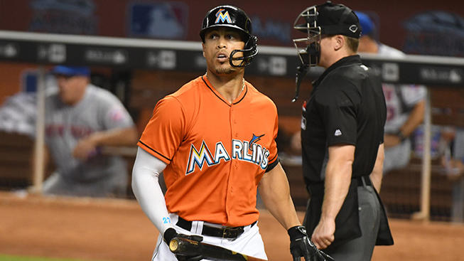 Getty Images Giancarlo Stanton injured his groin in Saturday's loss