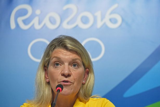 Australia's 2016 Olympic team chief Kitty Chiller listens to a question about a stolen laptop at the team's Olympic village residences