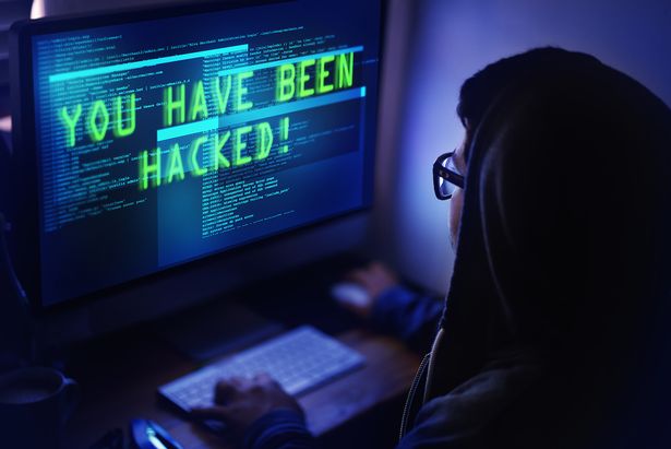 Shot of a person looking at a hacking message on her monitor