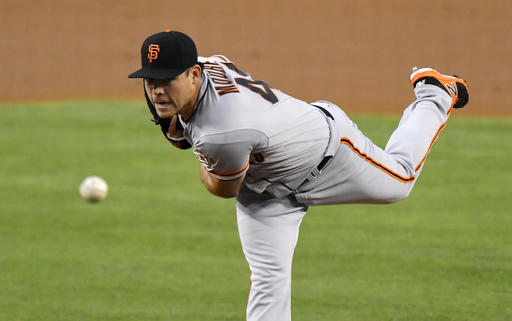 San Francisco Giants starting pitcher Matt Moore throws during the first inning of a baseball game against the Los Angeles Dodgers Thursday Aug. 25 2016 in Los Angeles