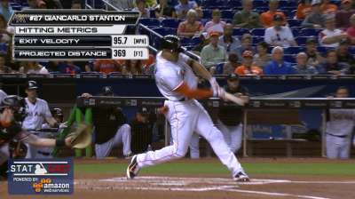 And for his next trick, Giancarlo Stanton smoked a double to the wall ... while breaking his bat