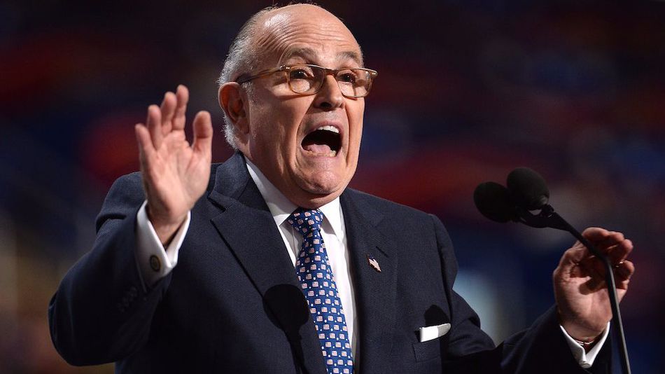 Former Mayor of New York City Rudy Giuliani addresses delegates on the opening day of the Republican National Convention at the Quicken Loans Arena in Cleveland OH