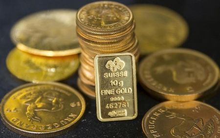 Gold bullion is displayed at Hatton Garden Metals precious metal dealers in London Britain