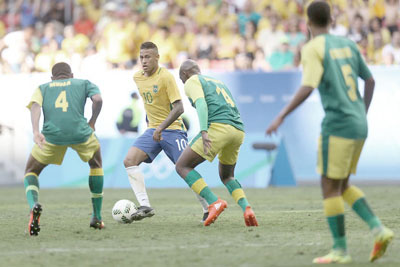 Brazil's Neymar in action against South Africa during the opening football match of Rio Olympics 2016