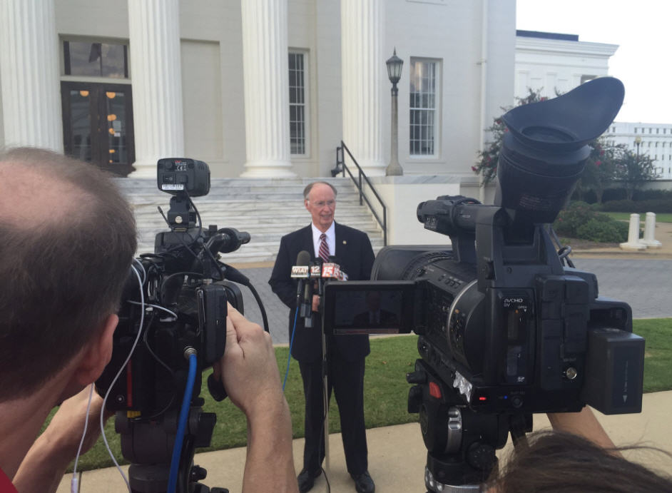 Gov. Robert Bentley addresses the media about Wednesday developments regarding a lottery amendment