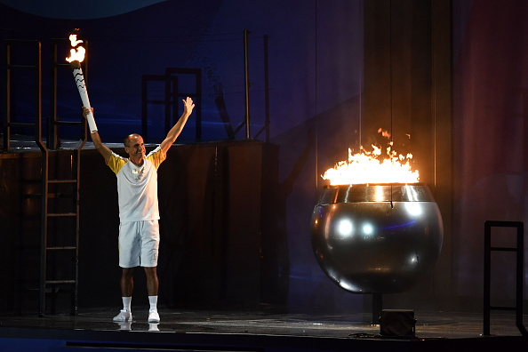 Former Brazilian athlete Vanderlei Cordeiro lights the Rio 2016 Olympic Cauldren during the opening ceremony of the Rio 2016 Olympic Games at the Maracana stadium in Rio de Janeiro