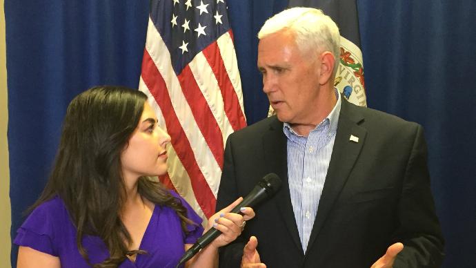 Gray Television Reporter Samantha Jo Roth interviews Republican Vice Presidential Candidate Mike Pence in Purcellville VA