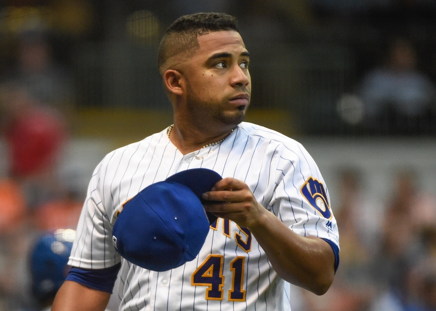 Jun 10 2016 Milwaukee WI USA Milwaukee Brewers pitcher Junior Guerra walks off the mound after pitching the fourth inning against the New York Mets at Miller Park. Mandatory Credit Benny Sieu-USA TODAY Sports