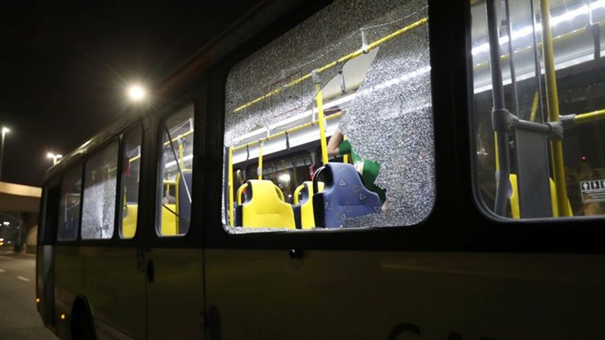 Aug. 9 2016 This image shows shattered windows on a Olympic media bus that was shot at on a highway in Rio de Janeiro Brazil