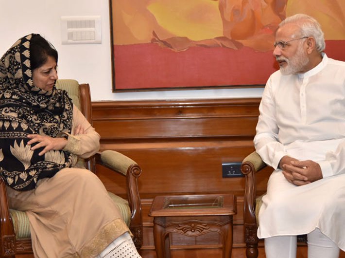 J&K CM Mehbooba Mufti with PM Narendra Modi in New Delhi on August 27