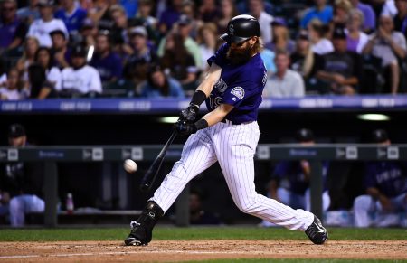 Aug 15 2016 Denver CO USA Colorado Rockies center fielder Charlie Blackmon hits a solo home run in the fourth inning against the Washington Nationals at Coors Field. The Nationals defeated the Rockies 5-4. Mandatory Credit Ron Chenoy-USA TODAY