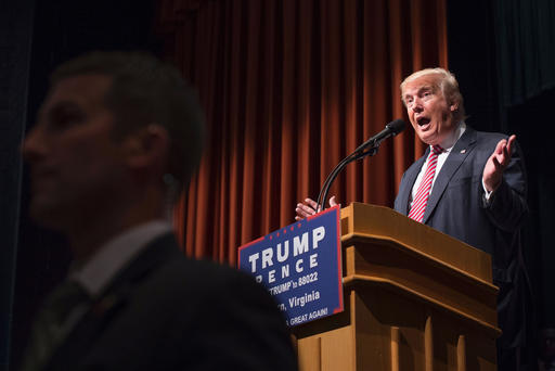 Republican presidential nominee Donald Trump speaks during a campaign event at Briar Woods High School Aug. 2 2016 in Ashburn Va