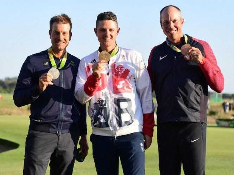 Henrik Stenson, Justin Rose and USA's Matt Kuchar on the Olympic podium