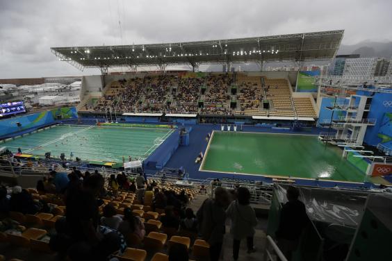 Going green: Changes in water color at water polo, diving