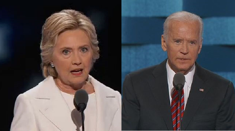 Hillary Clinton and Joe Biden speaking separately at the Democratic National Convention in Philadelphia