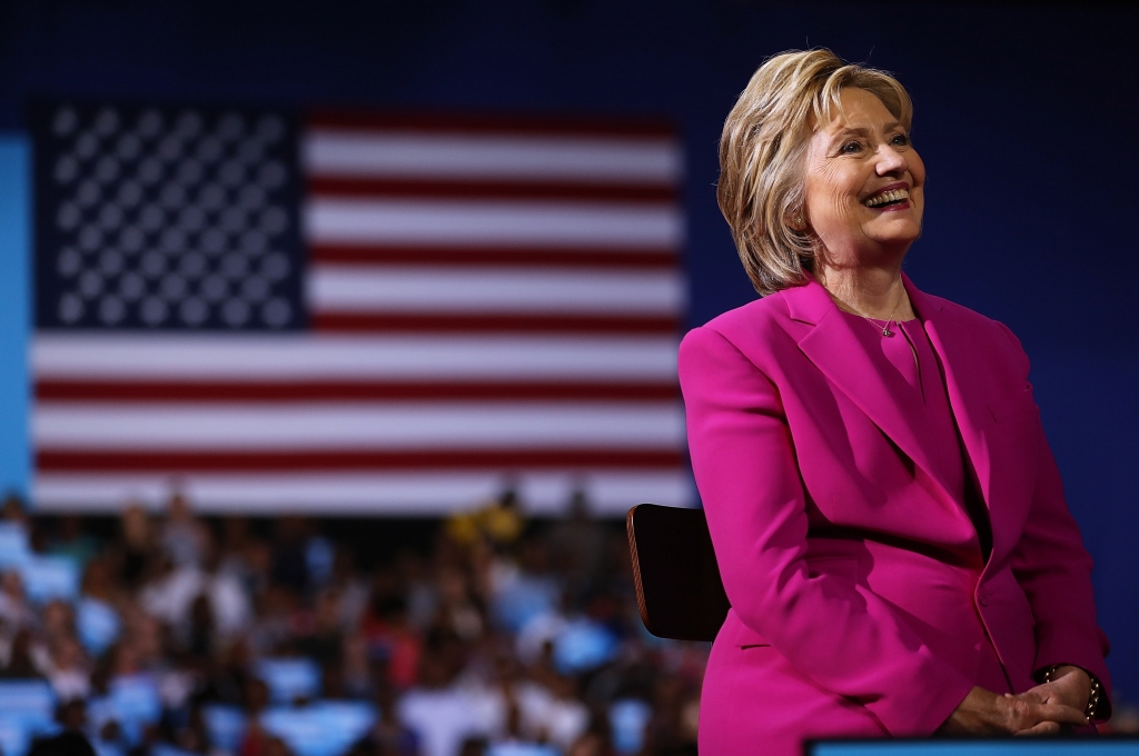 Hillary Clinton looks on as Barack Obama speaks during a campaign rally in Charlotte North Carolina