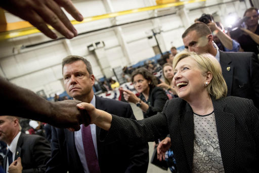 Democratic presidential candidate Hillary Clinton greets supporters after giving a speech on the economy at Futuramic Tool & Engineering in Warren Mich. Thursday Aug. 11 2016