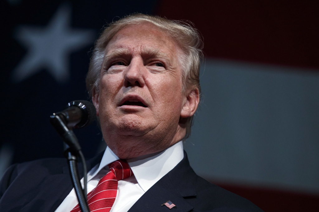 Republican presidential candidate Donald Trump speaks during a campaign rally at Crown Arena Tuesday Aug. 9 2016 in Fayetteville N.C