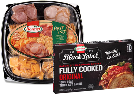 Hormel Party Tray and fully-cooked bacon